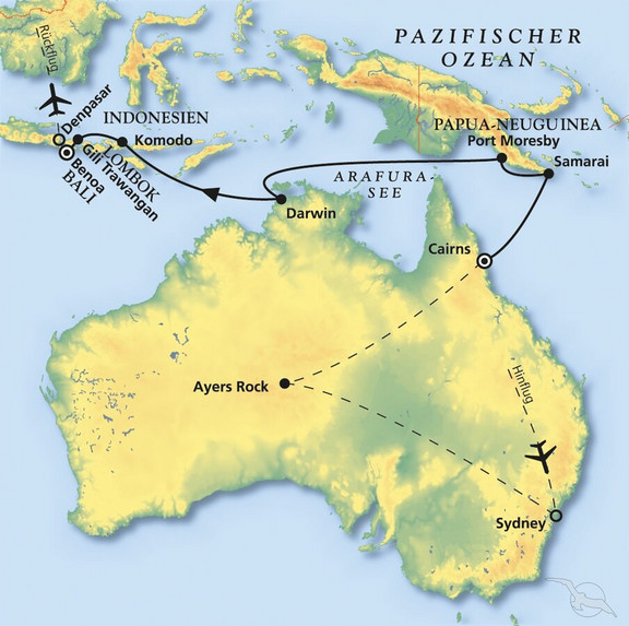 414B Ayers Rock, Nordaustralien & Indonesien Routenbild ART414B