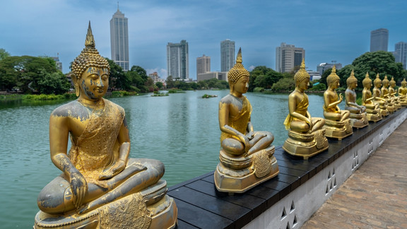 Buddahs vor der Skyline von Colombo