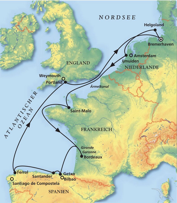 An Pfingsten zur Atlantikküste Europas Routenbild