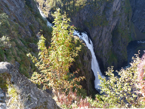 Landschaftsbild und Wasserfall im Eidfjord