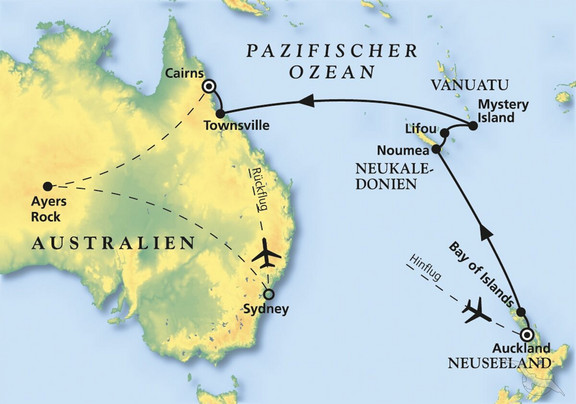Eine Artania Kreuzfahrt für Kreuzfahrtgenießer - Kreuzfahrt mit MS Artania Routenbild