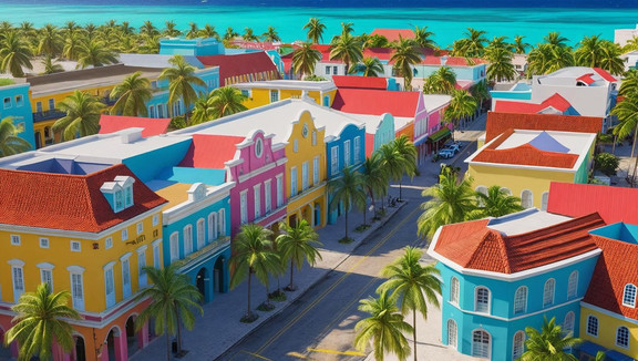 Bunte Häuserreihe auf Curacao