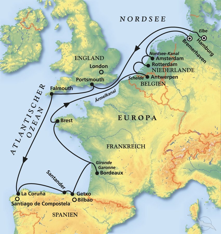 MS Artania, Westeuropa